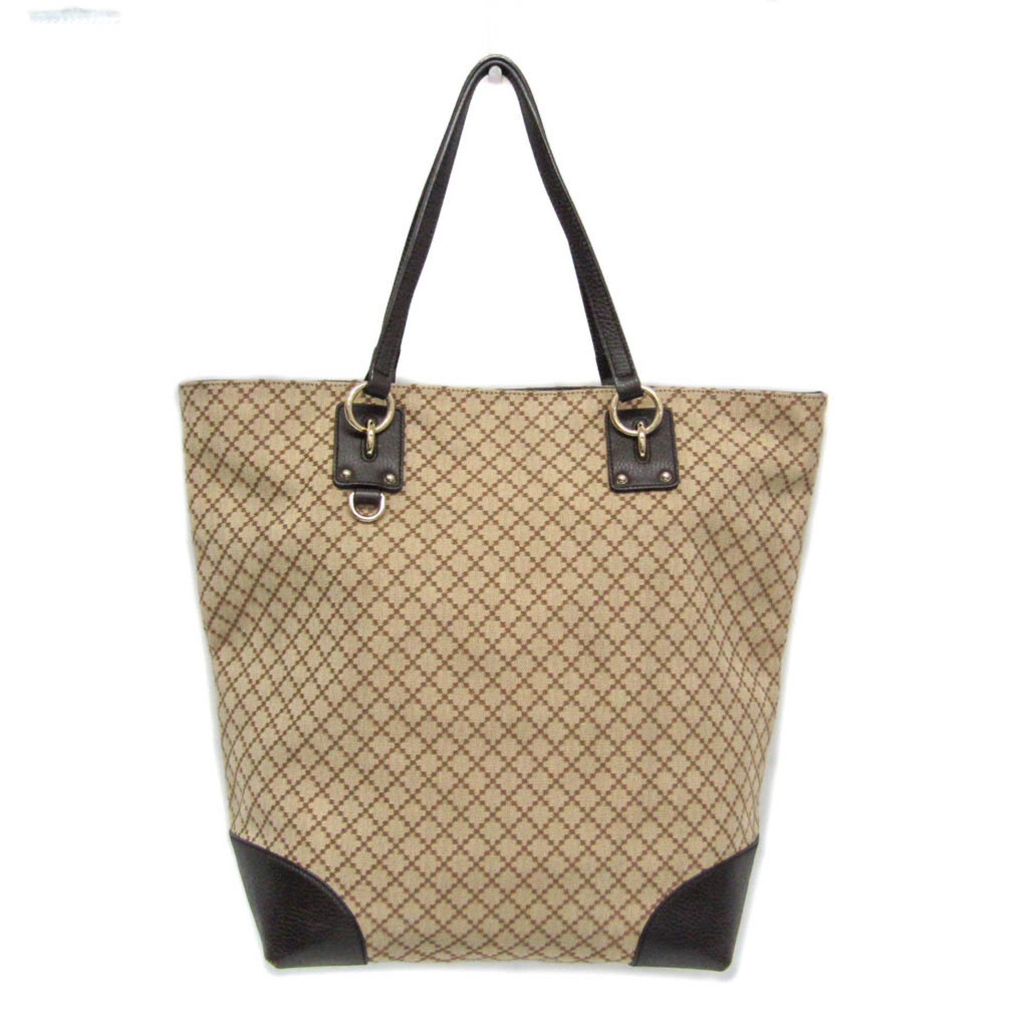 Gucci Diamante 353702 Women's Leather,Canvas Shoulder Bag,Tote Bag Beige,Dark...